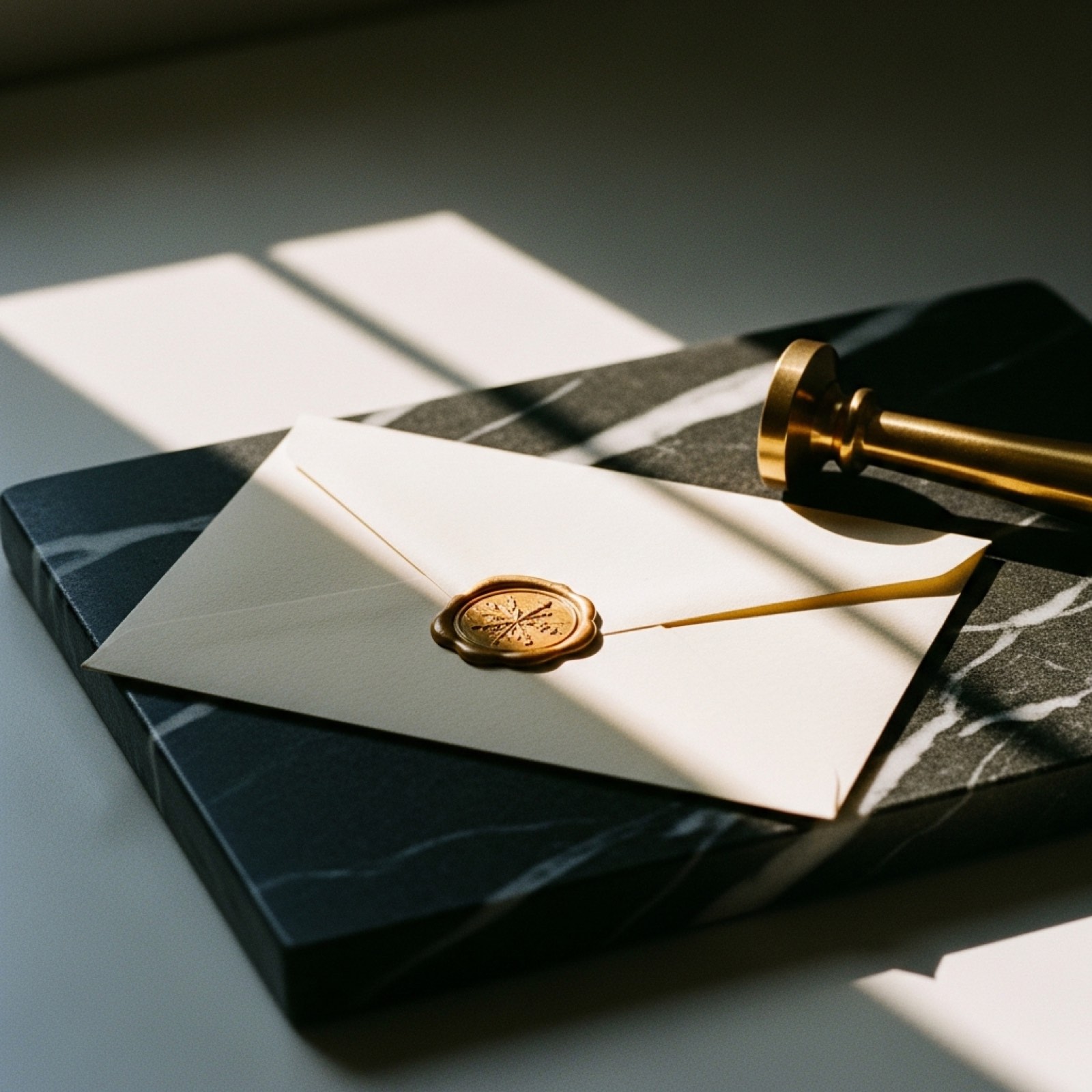 Fountain pen resting on a navy leather notebook